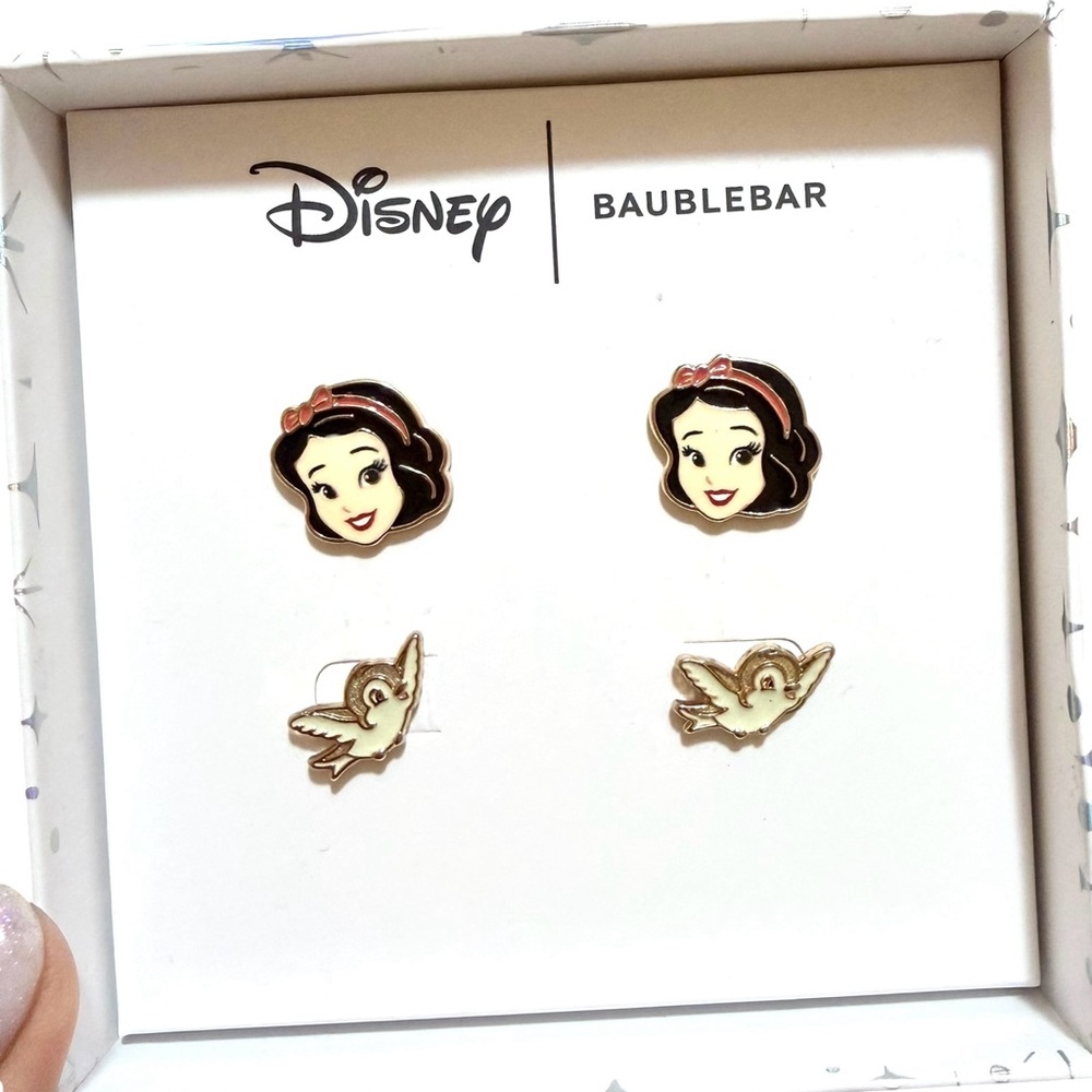 BaubleBar Disney Snow White Enamel Stud Earrings - Black, Pink, Gold